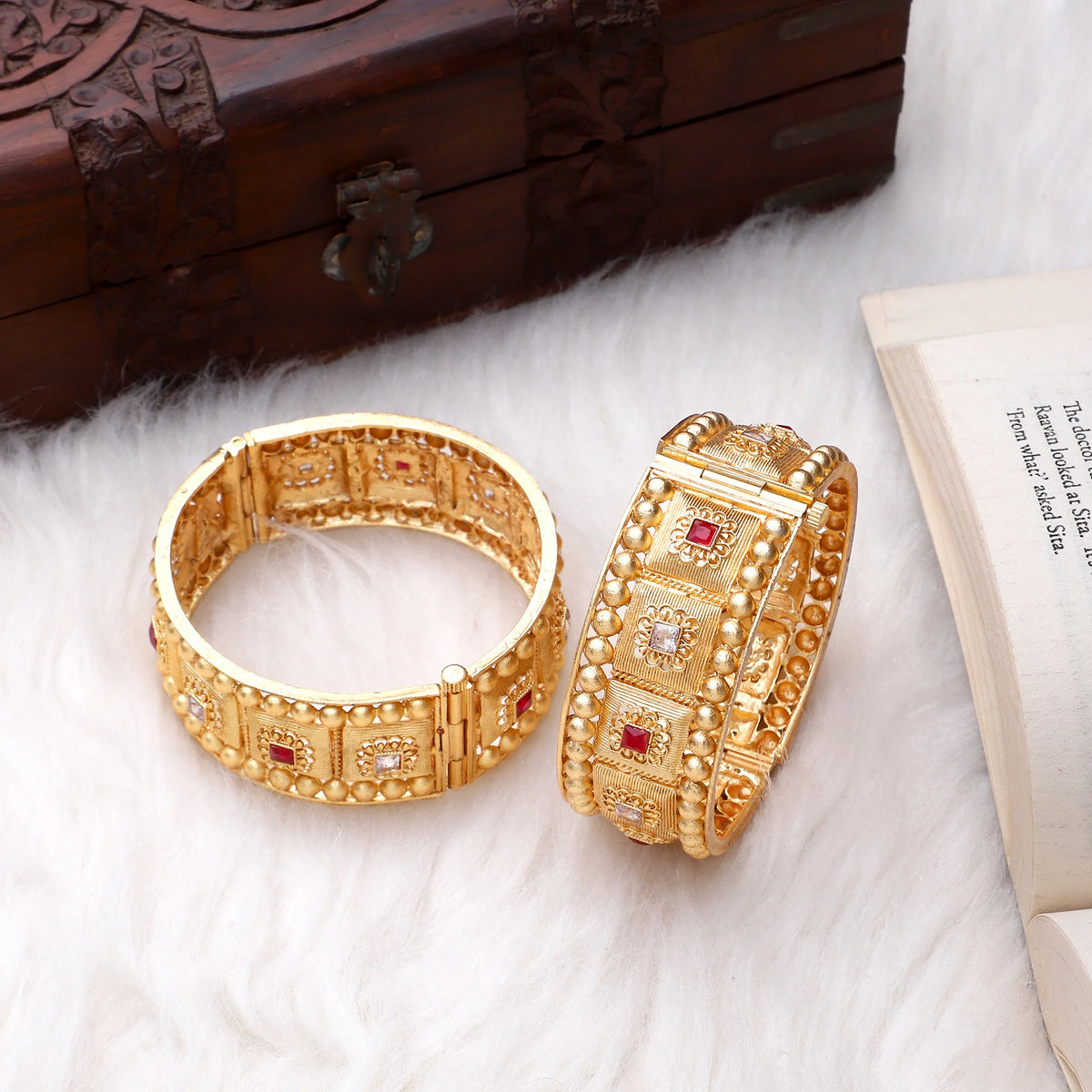 Dailywear Temple Gold Kangan | Traditional Kada Bracelet - Libasaa.com