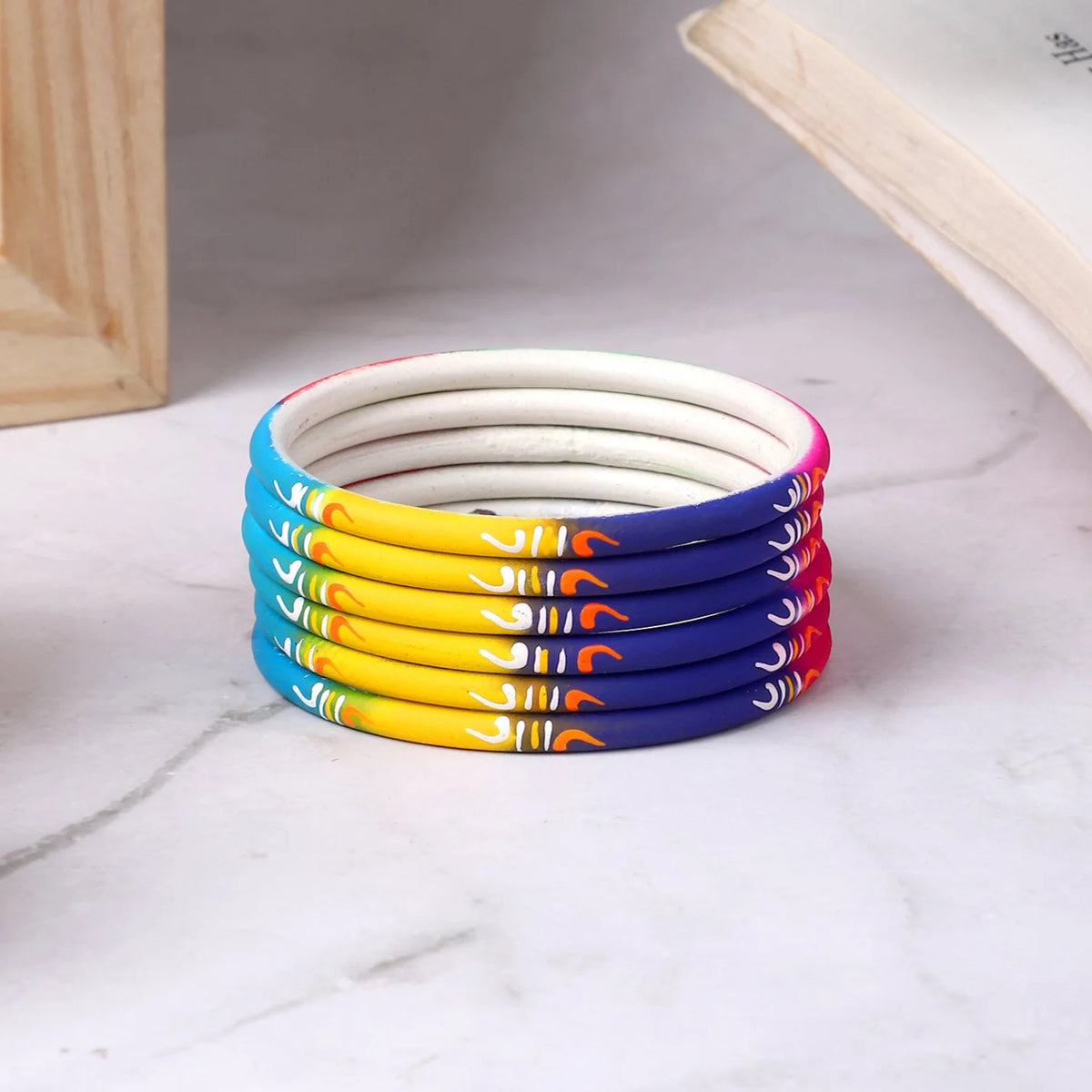 Set of 6 Multicoloured Handpainted Bracelets – Ethnic Boho Jewelry - Libasaa.com