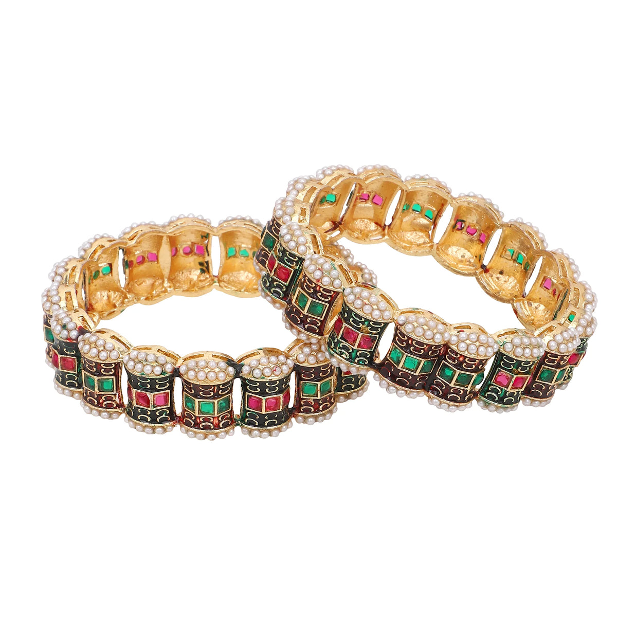 Dailywear Set of 2 Meenakari Bracelets – Traditional Handcrafted Jewelry - Libasaa.com