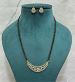 Elegant CZ Mangalsutra with Curved Pendant & Matching Earrings | 18 Inch Double Chain - Libasaa.com
