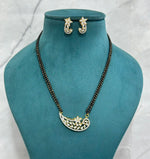 Paisley Star CZ Mangalsutra Set with Double Chain & Stylish Earrings – Contemporary Ethnic Design - Libasaa.com