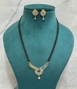 Sunburst CZ Mangalsutra Set with Contemporary Curve Pendant & Matching Drop Earrings - Libasaa.com