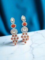 Indian Multi Layered AD CZ Silver Plated Bridal Earring Set - Libasaa.com