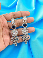 Indian Multi Layered AD CZ Silver Plated Bridal Earring Set - Libasaa.com