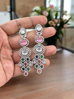 Indian Multi Layered AD CZ Silver Plated Bridal Earring Set - Libasaa.com