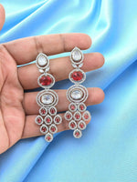 Indian Multi Layered AD CZ Silver Plated Bridal Earring Set - Libasaa.com