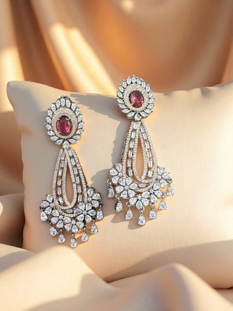 Royal Sapphire Drop Earrings Luxury CZ Stone Bridal Earring Set - Libasaa.com