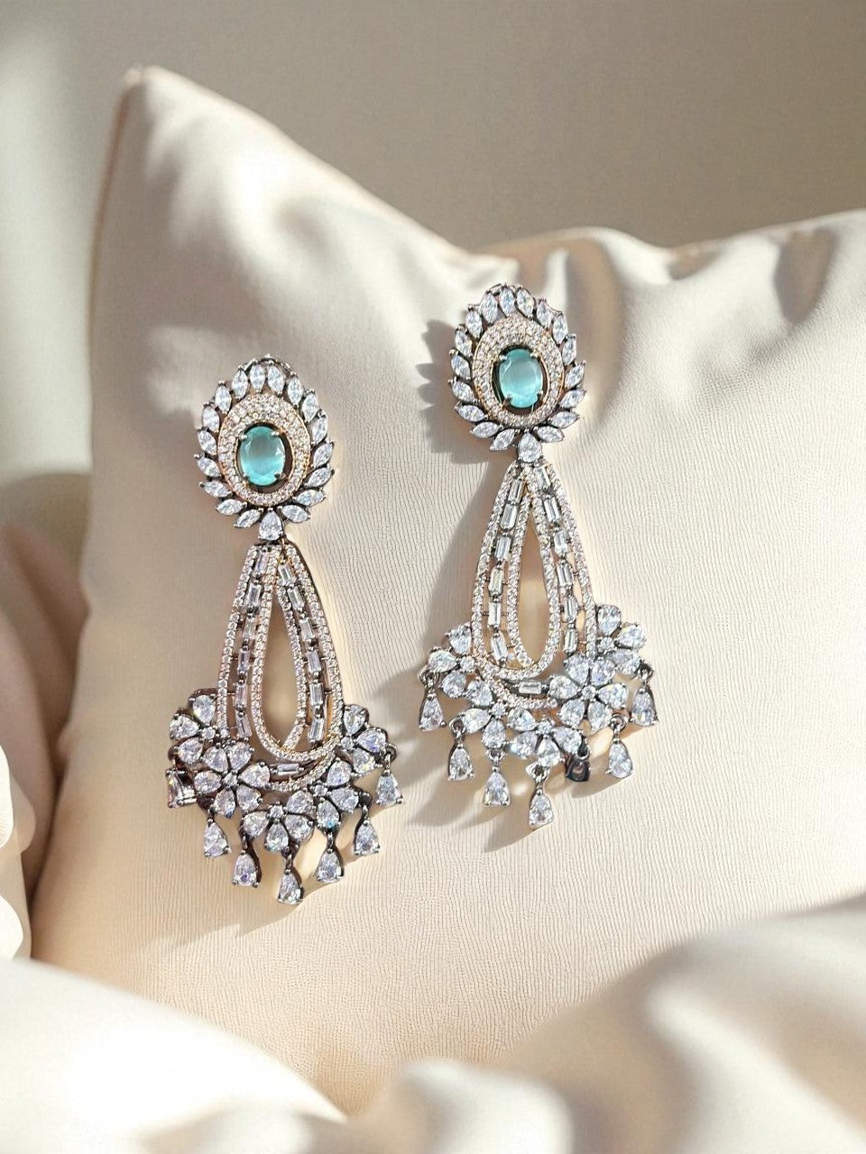 Royal Sapphire Drop Earrings Luxury CZ Stone Bridal Earring Set - Libasaa.com