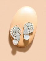 Elegant Pearl Drop & CZ Stud Earrings Modern Statement Design - Libasaa.com