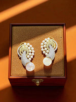 Elegant Pearl Drop & CZ Stud Earrings Modern Statement Design - Libasaa.com