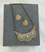 Royal Paisley CZ Mangalsutra Set with Teardrop Stud Earrings - Libasaa.com