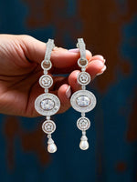 Crystal Oval Drop Earrings with Pearl – Elegant CZ Danglers for Modern Ethnic Looks - Libasaa.com