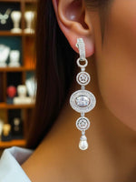 Crystal Oval Drop Earrings with Pearl – Elegant CZ Danglers for Modern Ethnic Looks - Libasaa.com
