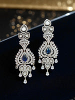 Blue Sapphire & Kundan CZ Earrings – Royal Teardrop Danglers with Antique Finish - Libasaa.com