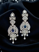 Blue Sapphire & Kundan CZ Earrings – Royal Teardrop Danglers with Antique Finish - Libasaa.com