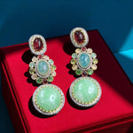 Multicolor Gemstone Dangler Earrings with Pink Stone Centerpiece Statement Handmade Jewelry - Libasaa.com