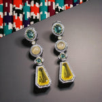 Bold Geometric Multi-Stone Drop Earrings Emerald Green, Champagne & Yellow Crystal Dangler - Libasaa.com