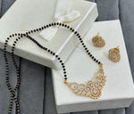 Elegant Gold Mangalsutra Necklace with Matching Diamond Stud Earrings – Traditional Indian Jewelry Set - Libasaa.com