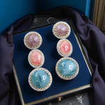 Elegant Triple Gemstone Drop Earrings Pink, Mauve & Aqua Blue Stone Danglers with CZ Accents - Libasaa.com