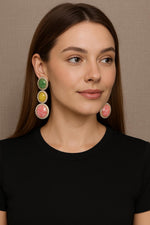 Elegant Triple Gemstone Drop Earrings Pink, Mauve & Aqua Blue Stone Danglers with CZ Accents - Libasaa.com