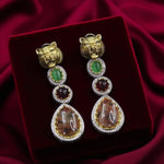 Luxury Panther Head Statement Earrings with Green, Pink & Purple Gemstones - Libasaa.com