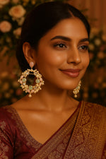 Pastel Green & Pink Circular Hoop Earring with Pearl Beads & CZ Stones - Libasaa.com