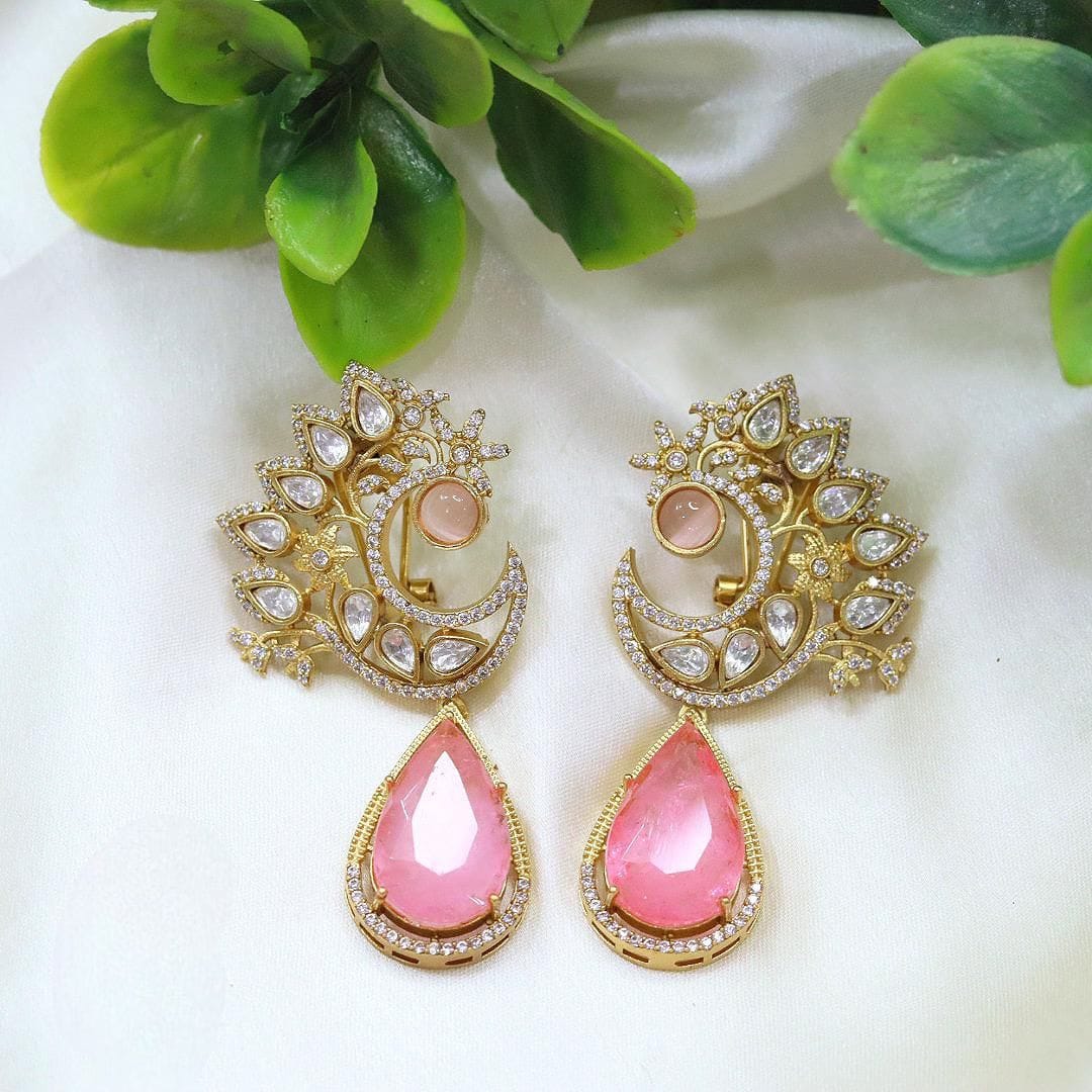 Red Crescent Kundan Drop Earrings – Designer Statement Jewelry - Libasaa.com