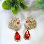 Red Crescent Kundan Drop Earrings – Designer Statement Jewelry - Libasaa.com
