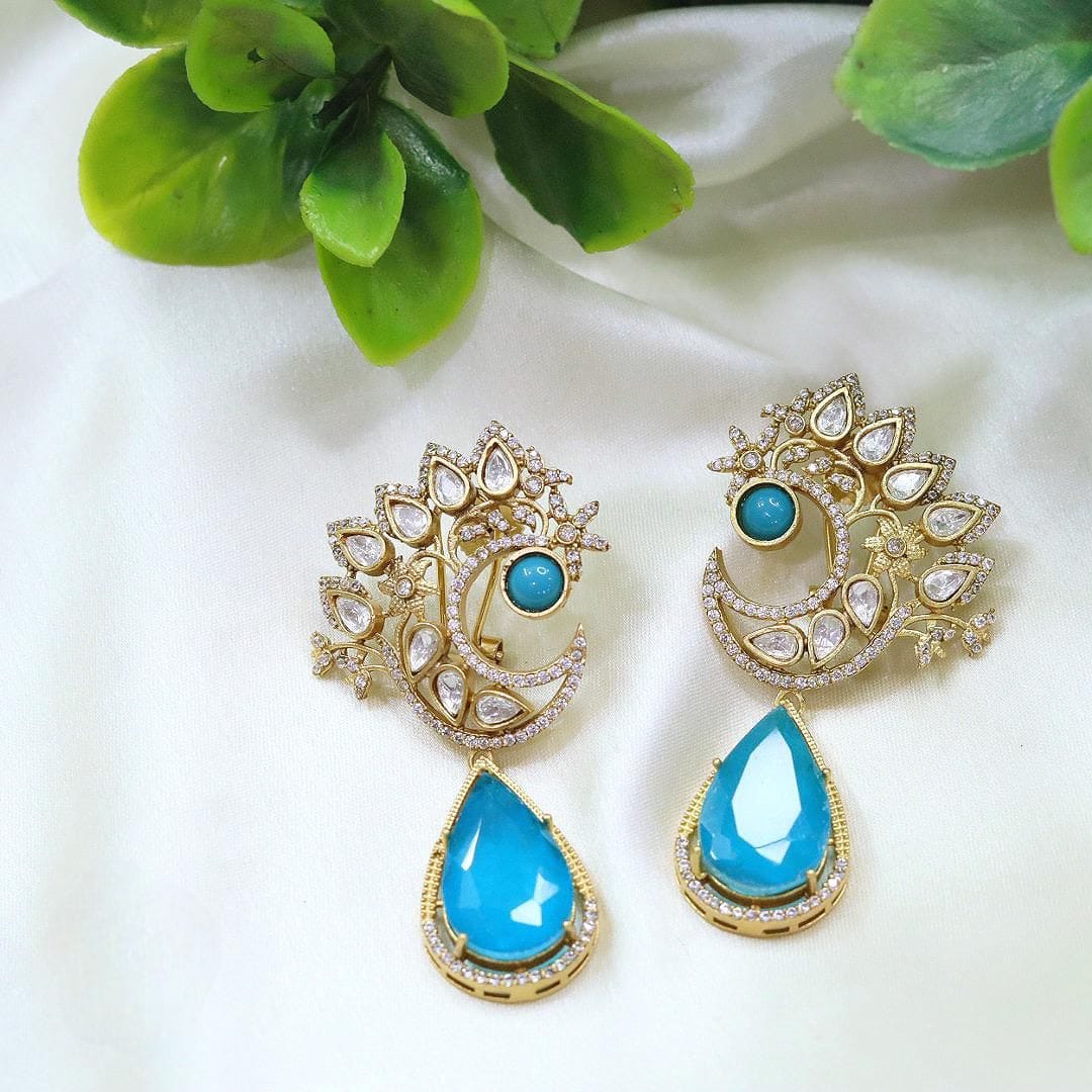 Red Crescent Kundan Drop Earrings – Designer Statement Jewelry - Libasaa.com