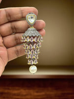 Alia Bhatt Inspired Emerald Jhumka Earrings with Pearl Drop & Mirror Work Bridal Statement Jewelry - Libasaa.com