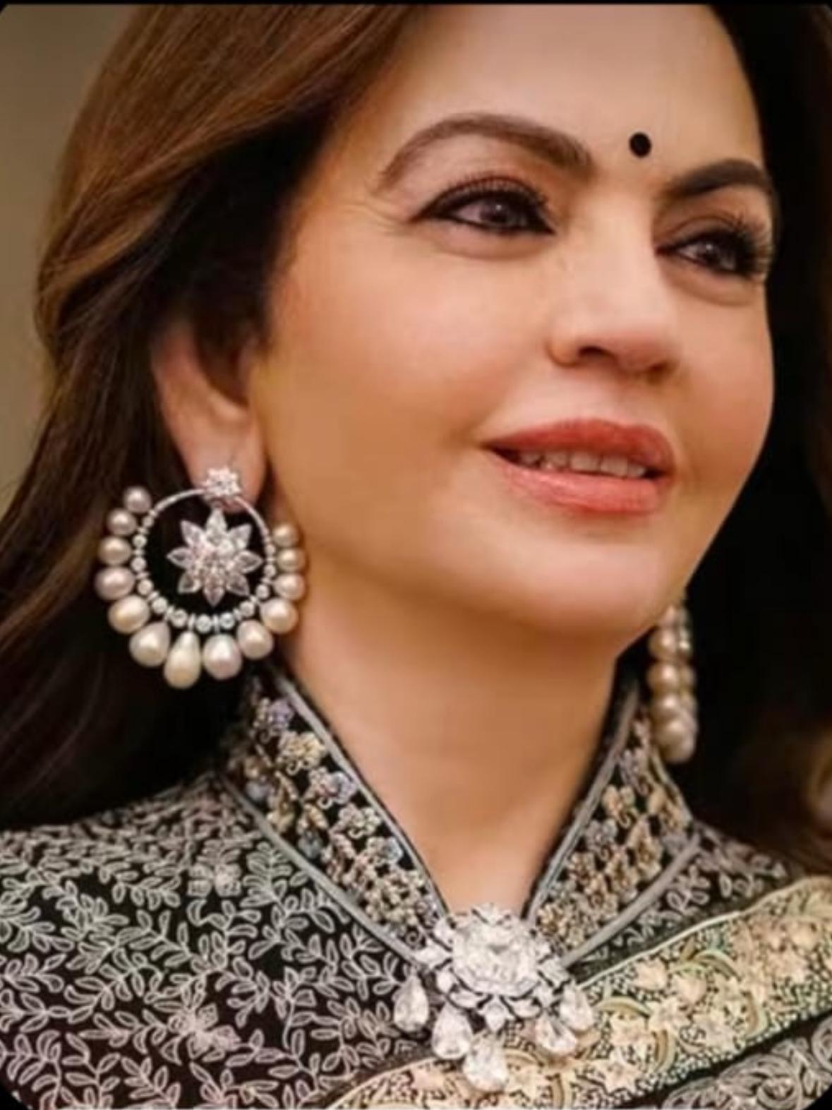 Nita Ambani Inspired Pearl Drop Polki Hoop Earrings Luxury Bridal Statement Jewelry - Libasaa.com
