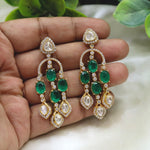Emerald & Polki Diamond Drop Earrings Gold-Plated Bridal Statement Jewelry - Libasaa.com