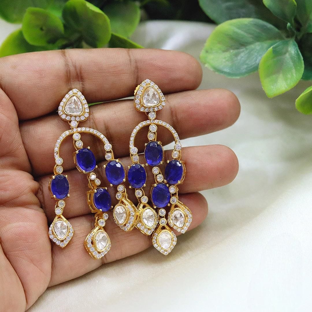 Emerald & Polki Diamond Drop Earrings Gold-Plated Bridal Statement Jewelry - Libasaa.com