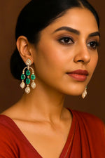 Emerald & Polki Diamond Drop Earrings Gold-Plated Bridal Statement Jewelry - Libasaa.com