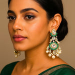 Green Meenakari Kundan Earrings with Pearl Drops Traditional Indian Bridal Jewelry - Libasaa.com