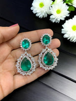Emerald Green Teardrop CZ Statement Earrings Luxury Diamond Look Party Jewelry - Libasaa.com