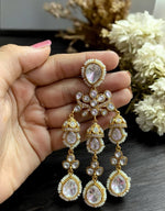 Royal Kundan Pearl Drop Chandbali Earrings with Emerald & Polki Stone Detailing Bridal & Festive Glam - Libasaa.com