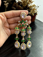 Royal Kundan Pearl Drop Chandbali Earrings with Emerald & Polki Stone Detailing Bridal & Festive Glam - Libasaa.com