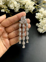 Sparkling Silver Triple Drop CZ Dangle Earrings – Elegant Long Statement Jewelry - Libasaa.com