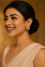 Elegant Floral Kundan Stud Earrings with Green Enamel Traditional Indian Jewelry - Libasaa.com