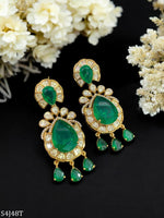 Elegant Emerald Green Kundan Drop Earrings β Gold Plated Wedding & Party Jewelry - Libasaa.com