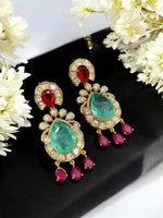 Elegant Emerald Green Kundan Drop Earrings β Gold Plated Wedding & Party Jewelry - Libasaa.com