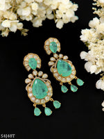 Elegant Emerald Green Kundan Drop Earrings β Gold Plated Wedding & Party Jewelry - Libasaa.com
