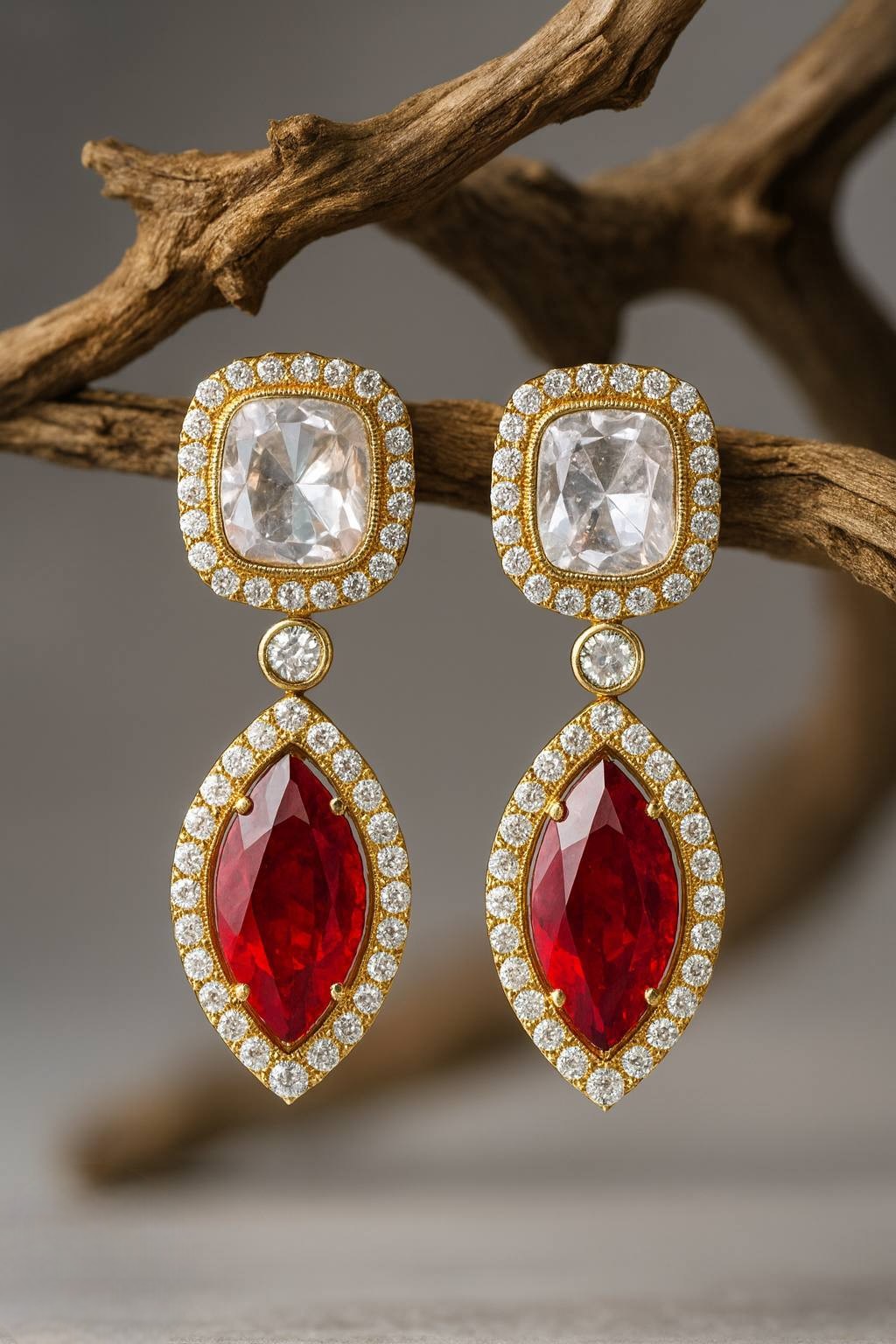 Gold Plated Emerald & Diamond Studded Drop Earrings for Women | Green Stone Party Wear & Wedding Jewelry - Libasaa.com