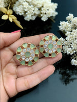 Floral Green Stone Stud Earrings | Gold Plated Party & Ethnic Jewelry for Women - Libasaa.com