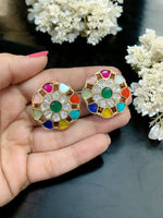 Floral Green Stone Stud Earrings | Gold Plated Party & Ethnic Jewelry for Women - Libasaa.com
