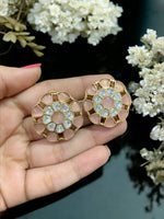 Floral Green Stone Stud Earrings | Gold Plated Party & Ethnic Jewelry for Women - Libasaa.com