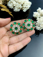 Floral Green Stone Stud Earrings | Gold Plated Party & Ethnic Jewelry for Women - Libasaa.com