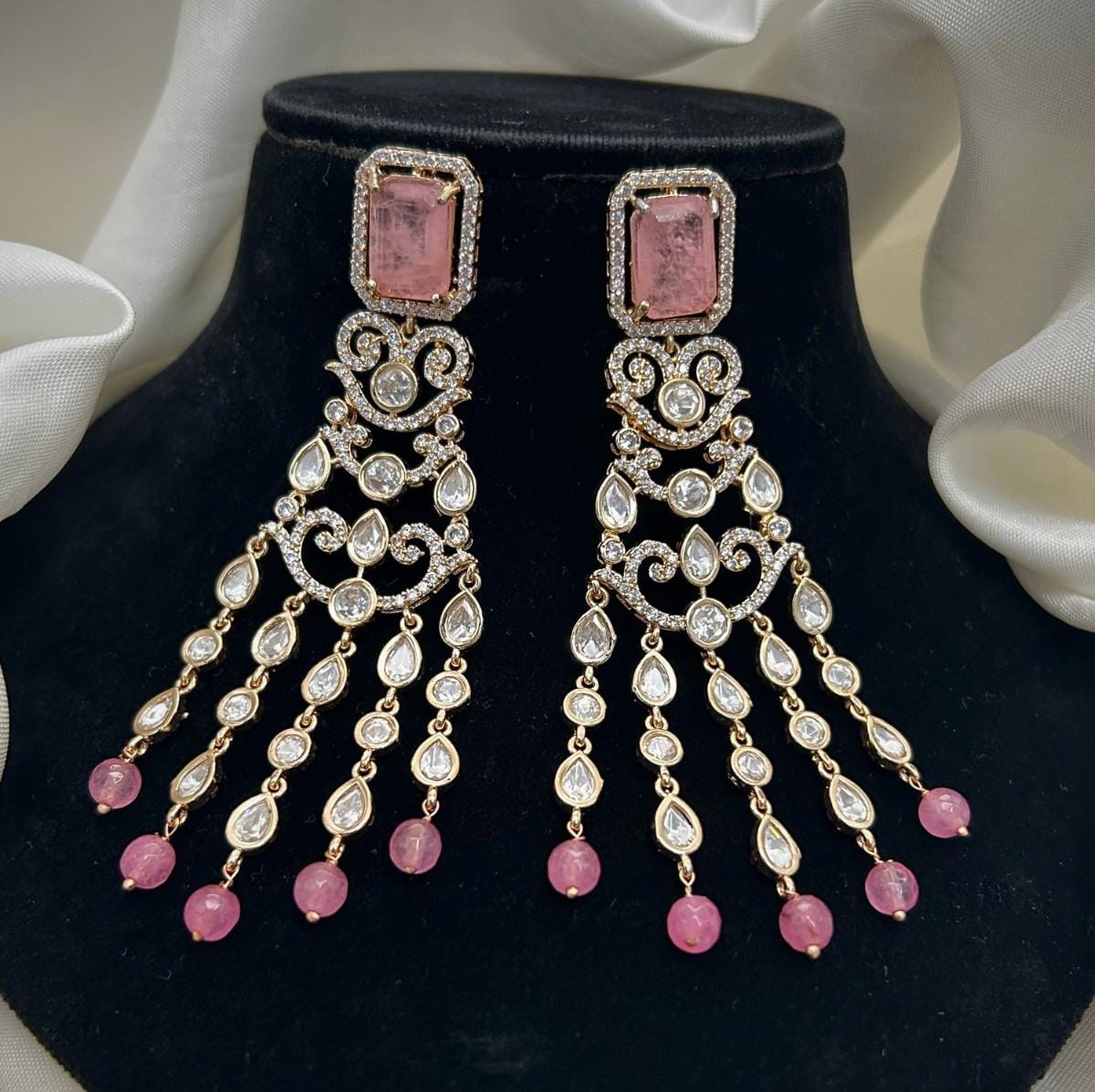 Gold Plated Green Stone Long Chandbali Earrings | Bridal & Party Wear Statement Jewelry - Libasaa.com