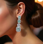 Silver-Plated Green Stone Long Drop Earrings | Stylish Party & Festive Wear Jewelry - Libasaa.com